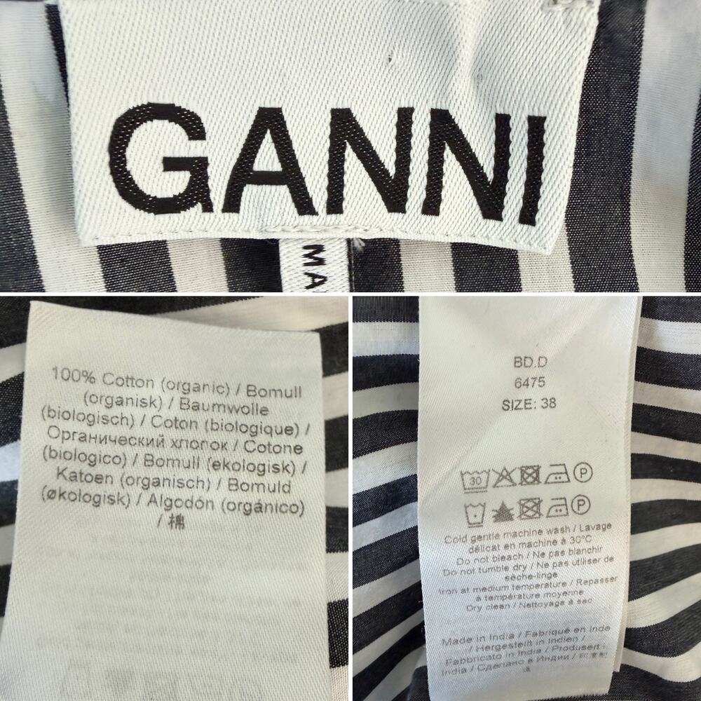 Ganni Organic Cotton Stripe Mini Shirt Dress Sailor Collar 38/US 6 Black White - Picture 10 of 15
